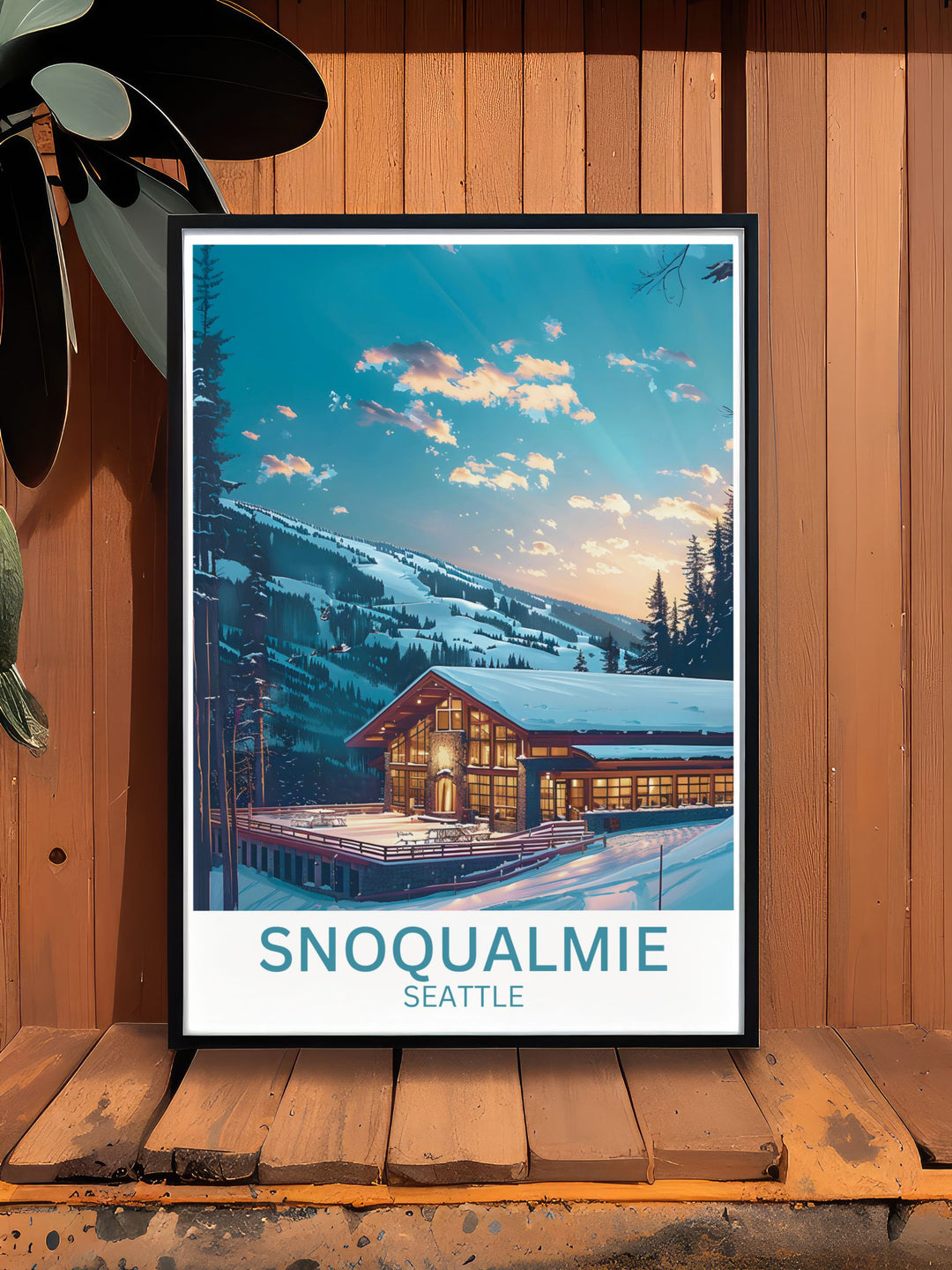 Uncover the natural beauty of Snoqualmie with this detailed art print, highlighting the lodges picturesque landscape and challenging runs.