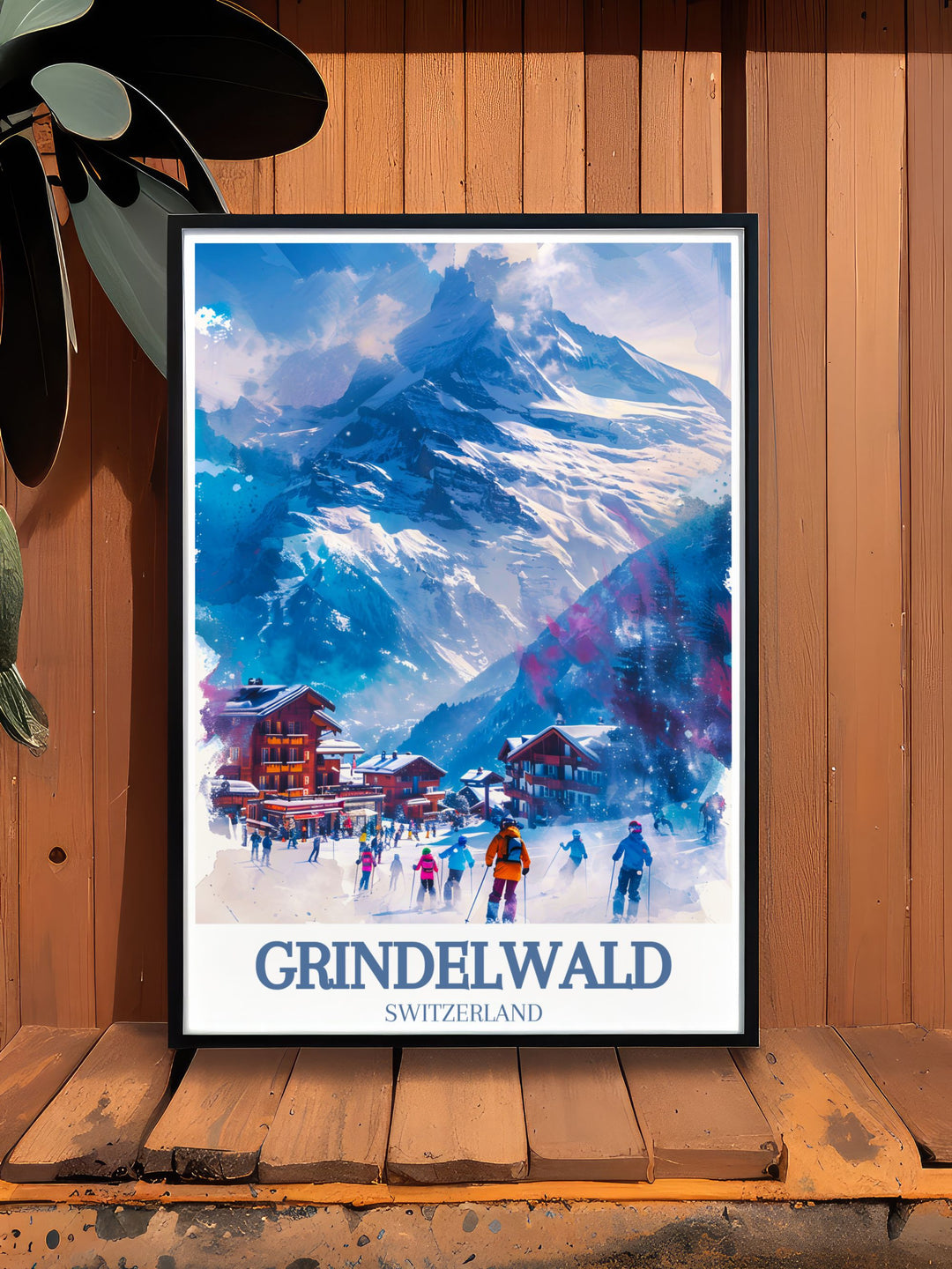 Highlighting the dynamic energy of the Jungfrau Ski Region, this travel poster showcases the thrilling activities and breathtaking views of the Swiss Alps, making it a captivating addition to any room.