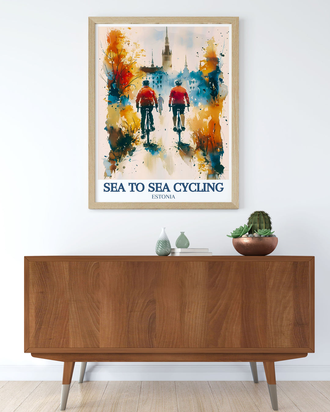 Experience the thrill of the Sea to Sea Cycling Route and the enchanting Old Town of Tallinn with this detailed poster, highlighting the scenic views from Englands Lake District to the medieval streets of Estonia, ideal for any cycling themed home decor.