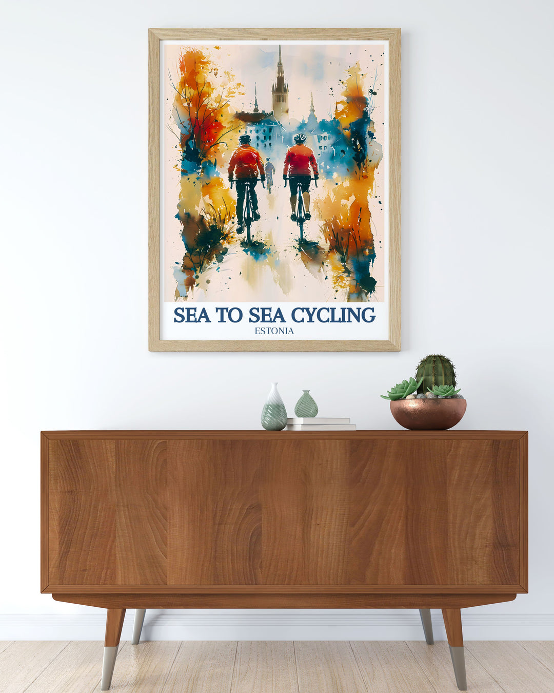 This Sea to Sea Cycle Route and Old Town of Tallinn poster celebrates both endurance and architectural beauty. Its the perfect wall art for cycling enthusiasts and travelers who enjoy exploring new cultures.