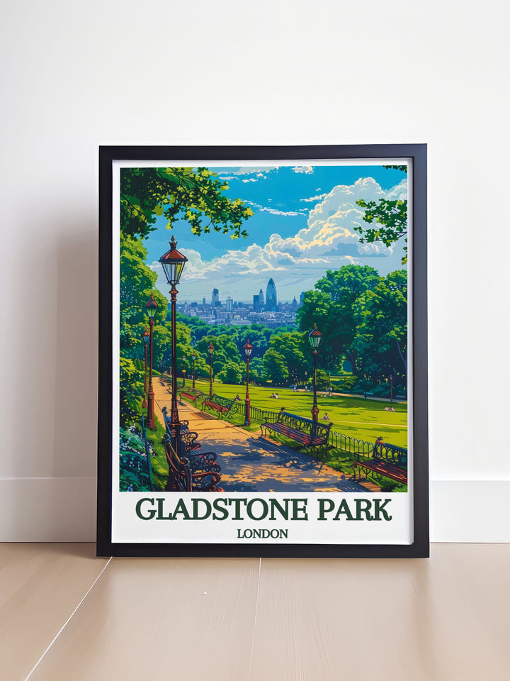 Canvas art depicting Gladstone Park in Brent, London, featuring well manicured gardens and scenic views, a perfect addition for nature lovers and fans of London parks.