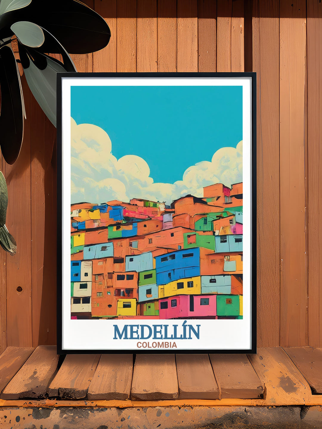 Featuring the bold street art of Comuna 13, this Medellín Travel Poster captures the unique charm of the city. Ideal for anyone who loves urban landscapes and travel art, this print adds a splash of color to any space.