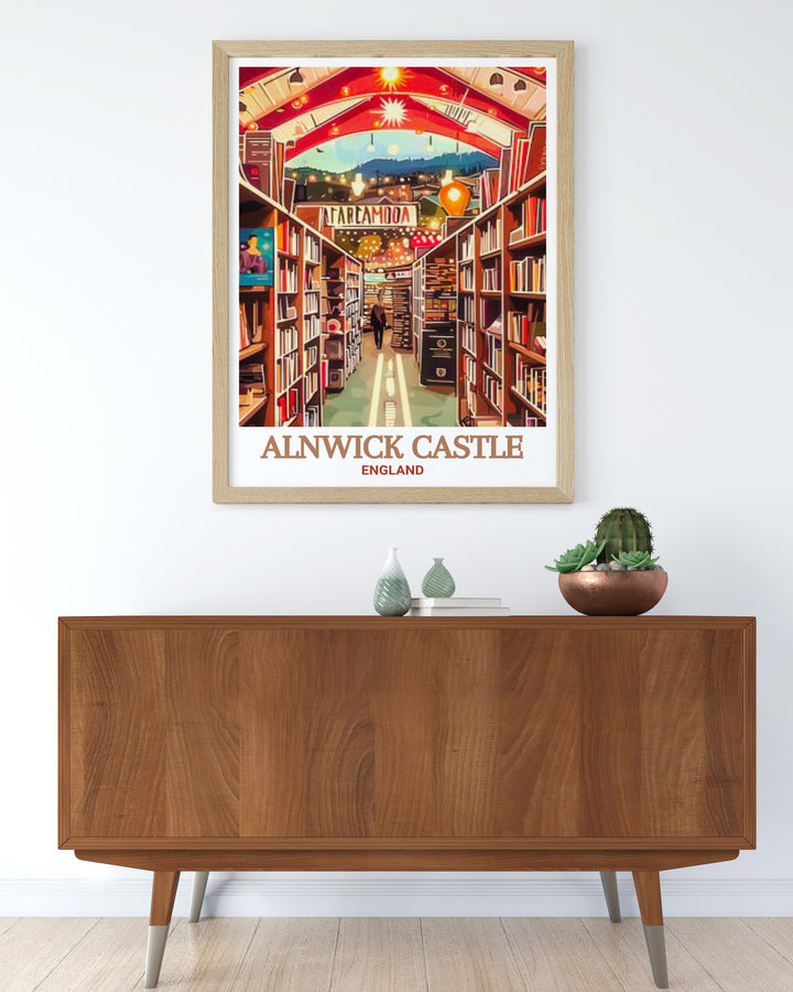 Barter Books Canvas Art featuring the charm of one of Europes largest second hand bookstores, located in Alnwick, Northumberland. This travel poster encapsulates the nostalgic atmosphere of Barter Books, making it an ideal piece for any literature lovers home decor