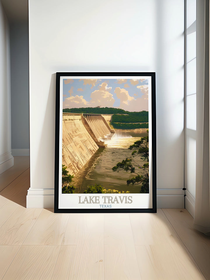 This Texas wall art features Lake Travis and Mansfield Dam, showcasing the beauty of one of the states most iconic locations. Perfect for art lovers or those who have a connection to Texas, this print makes an excellent gift.