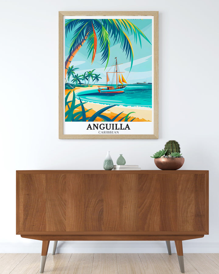 Caribbean Travel Art featuring Little Bay and Sandy Island is a perfect wall art piece for anyone who has visited or dreams of visiting Anguilla offering a daily reminder of the beauty and serenity of this tropical paradise ideal for living rooms and bedrooms