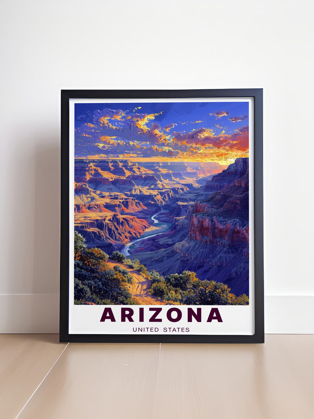 Grand Canyon framed prints perfect for stunning living room decor featuring the majestic views of Arizonas natural wonders ideal for transforming any space into a sophisticated and awe inspiring environment with high quality travel poster prints