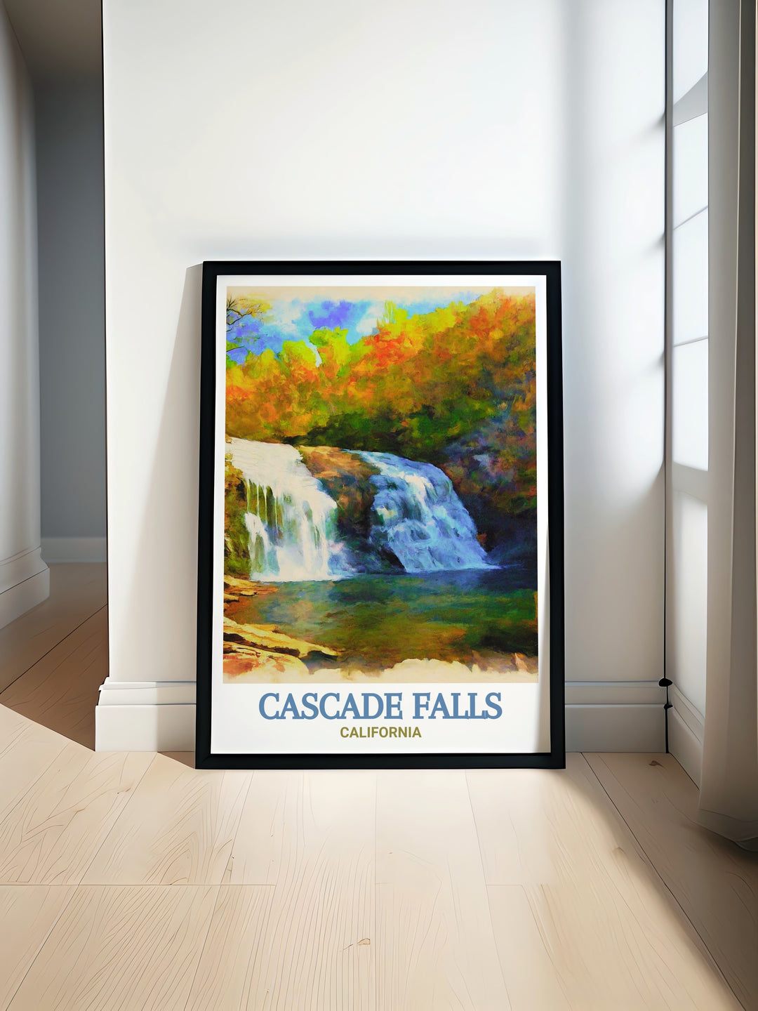 Enhance your home with the Cascade Falls poster print showcasing the beauty of California combined with Upper Cascade Falls modern prints for a stunning display of natural elegance perfect for adding a touch of nature to any living space.