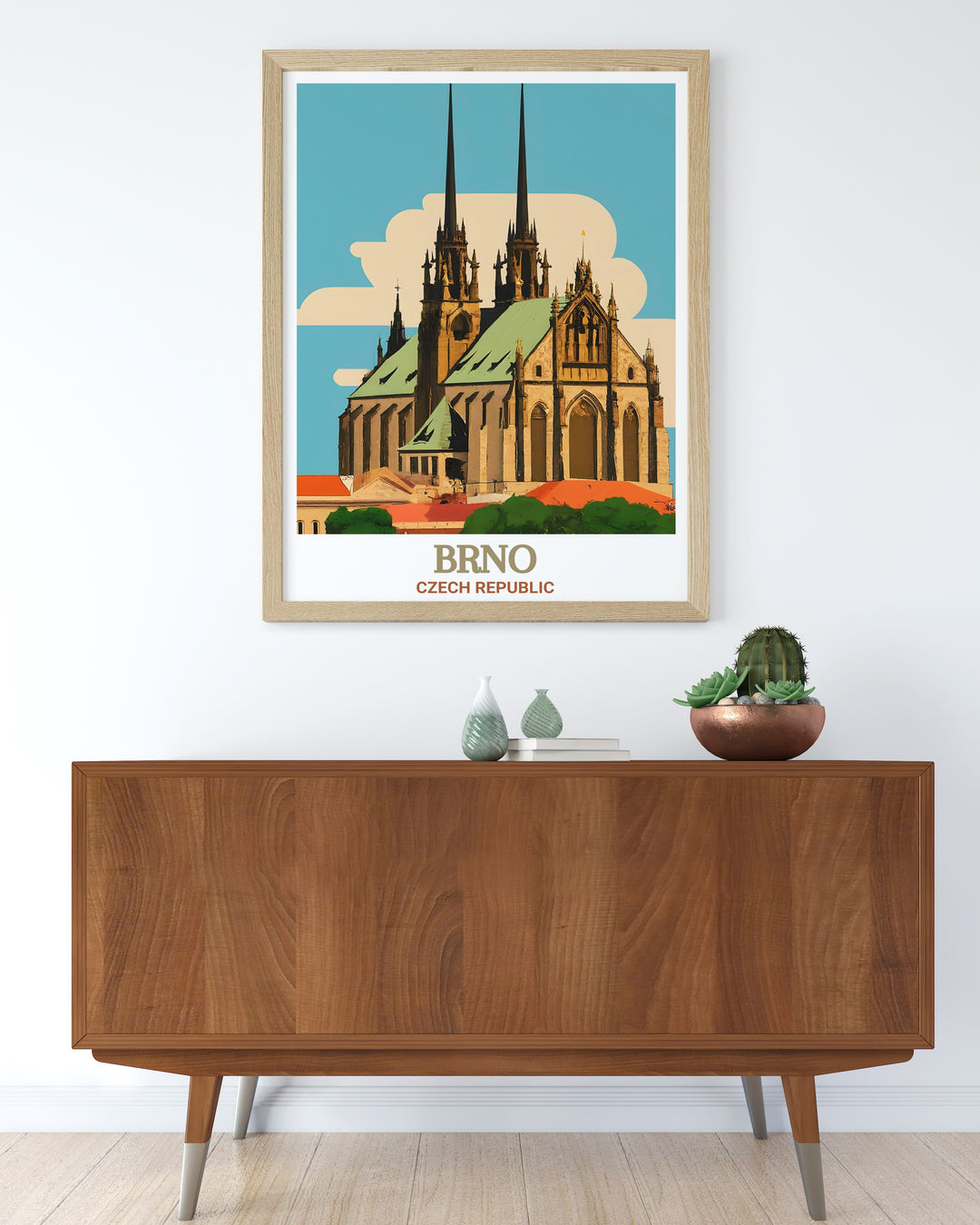 Brno travel art print featuring the Cathedral of St. Peter and Paul ideal for adding a touch of Czech home decor to any living space