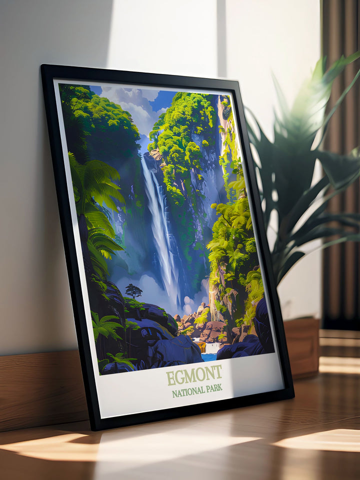 Home decor print showcasing the serene Dawson Falls, perfect for adding a touch of New Zealands natural beauty to any space.