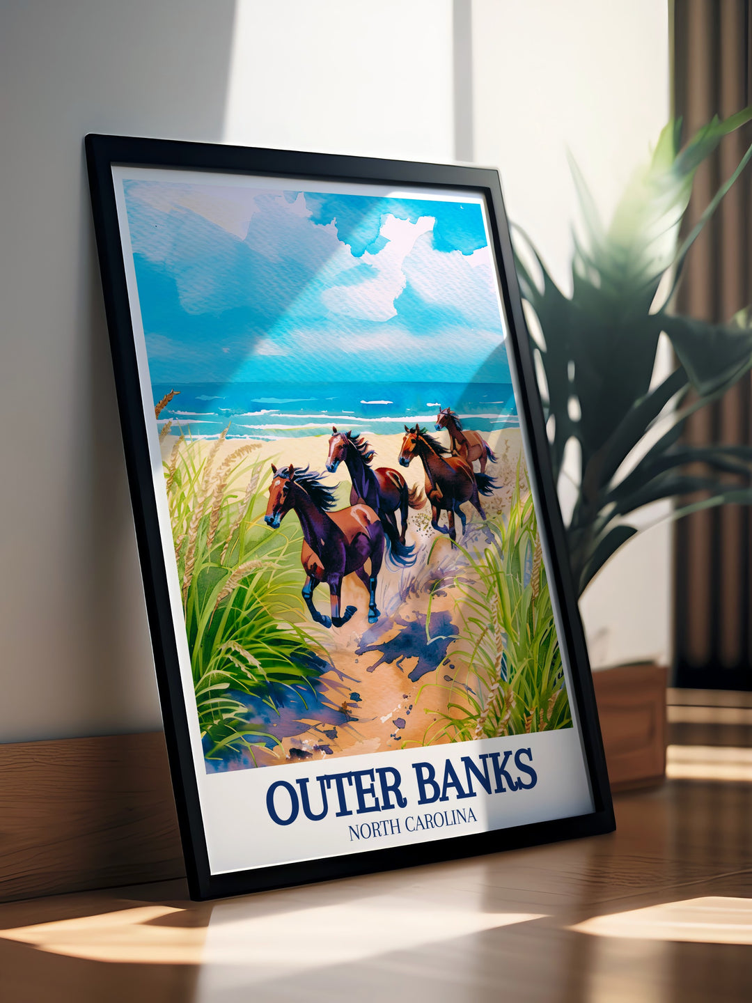 Outer Banks Custom Print featuring the unique blend of nature and history that defines North Carolinas Outer Banks. The custom print highlights the regions scenic beauty, from its beaches to its wildlife, making it a personalized piece for those who love the coast. Great for coastal decor and travel enthusiasts.