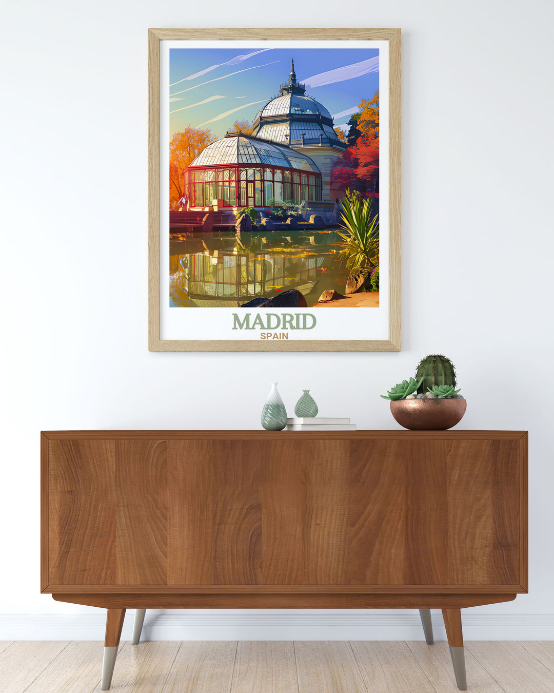 Discover the beauty of Retiro Park with this stunning Madrid Poster Print. This simple Spanish print is perfect for adding a touch of nature and calm to your living room. It blends seamlessly with modern decor and celebrates Madrids green oasis.