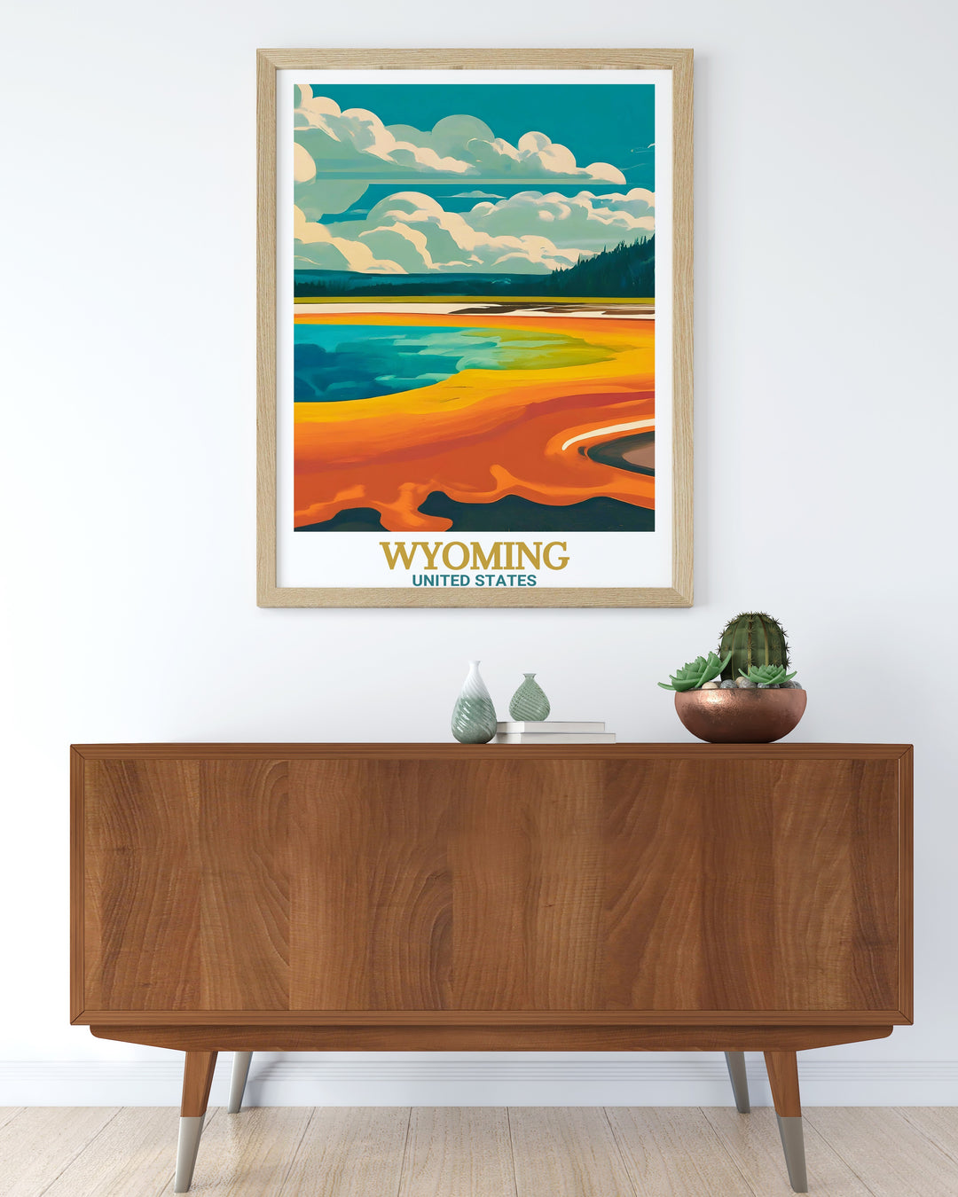 Vintage Ski Poster capturing the nostalgia of winter sports complemented by Yellowstone National Park Stunning Living Room Decor perfect for ski and nature enthusiasts