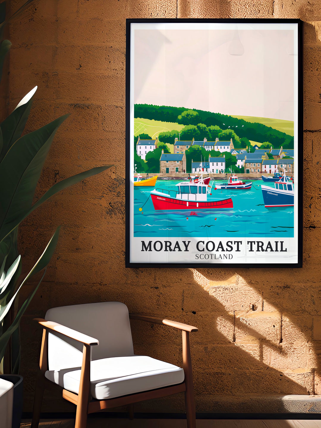 Moray Coast Trail Travel Print that offers a visual journey through the scenic landscapes of Scotlands northeastern coast, from the historic Forres to the picturesque villages along the Moray Firth, perfect for adventure lovers and nature enthusiasts.