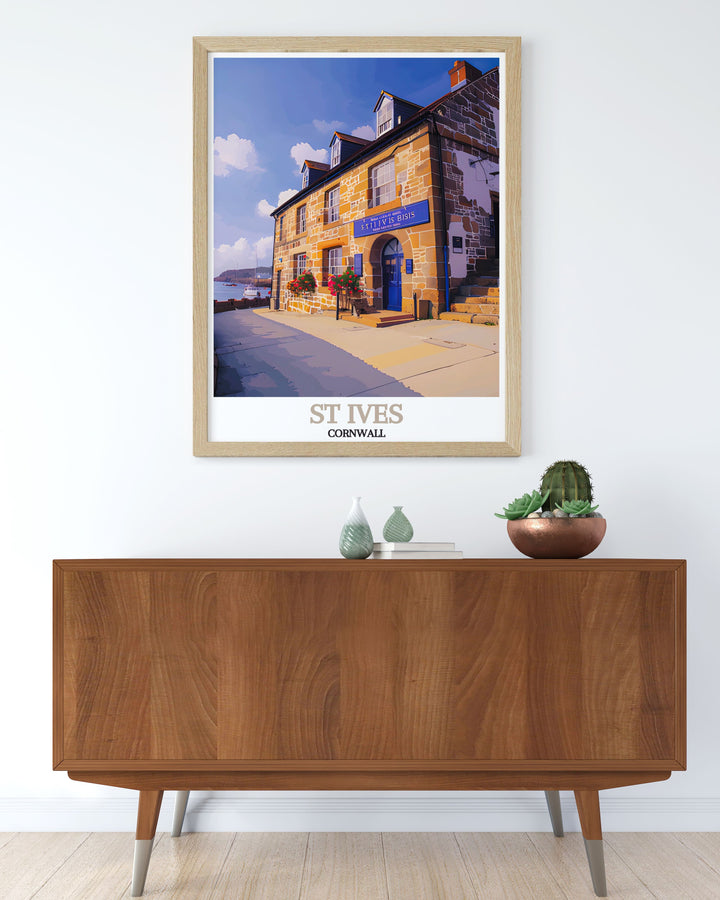 Immerse yourself in the rich history of St Ives with this poster, featuring the museum that preserves the stories and artifacts of Cornwalls coastal heritage.