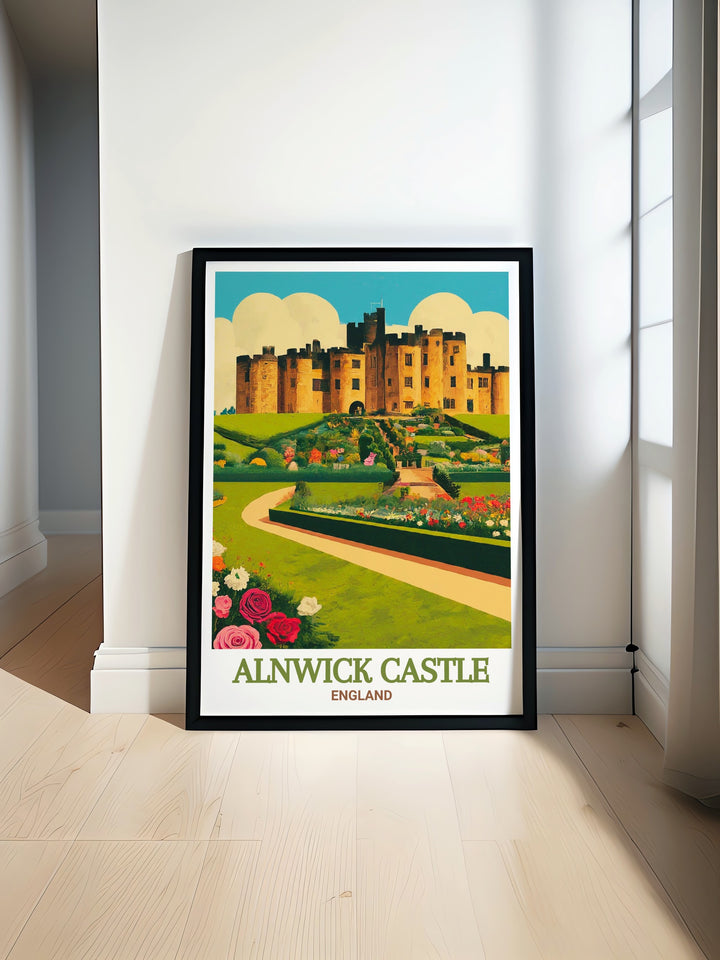 Alnwick Castle Art Print showcasing the historical grandeur of one of Englands most iconic landmarks. This detailed artwork brings out the architectural beauty of Alnwick Castle in Northumberland, making it a perfect addition to your home decor, celebrating English heritage