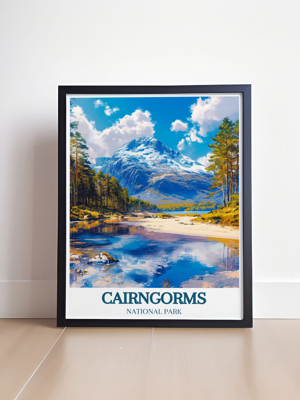 Featuring lush landscapes of Cairngorms National Park and the iconic Cairngorm Mountain, this poster is ideal for those who wish to bring a piece of Scotlands natural beauty into their home.