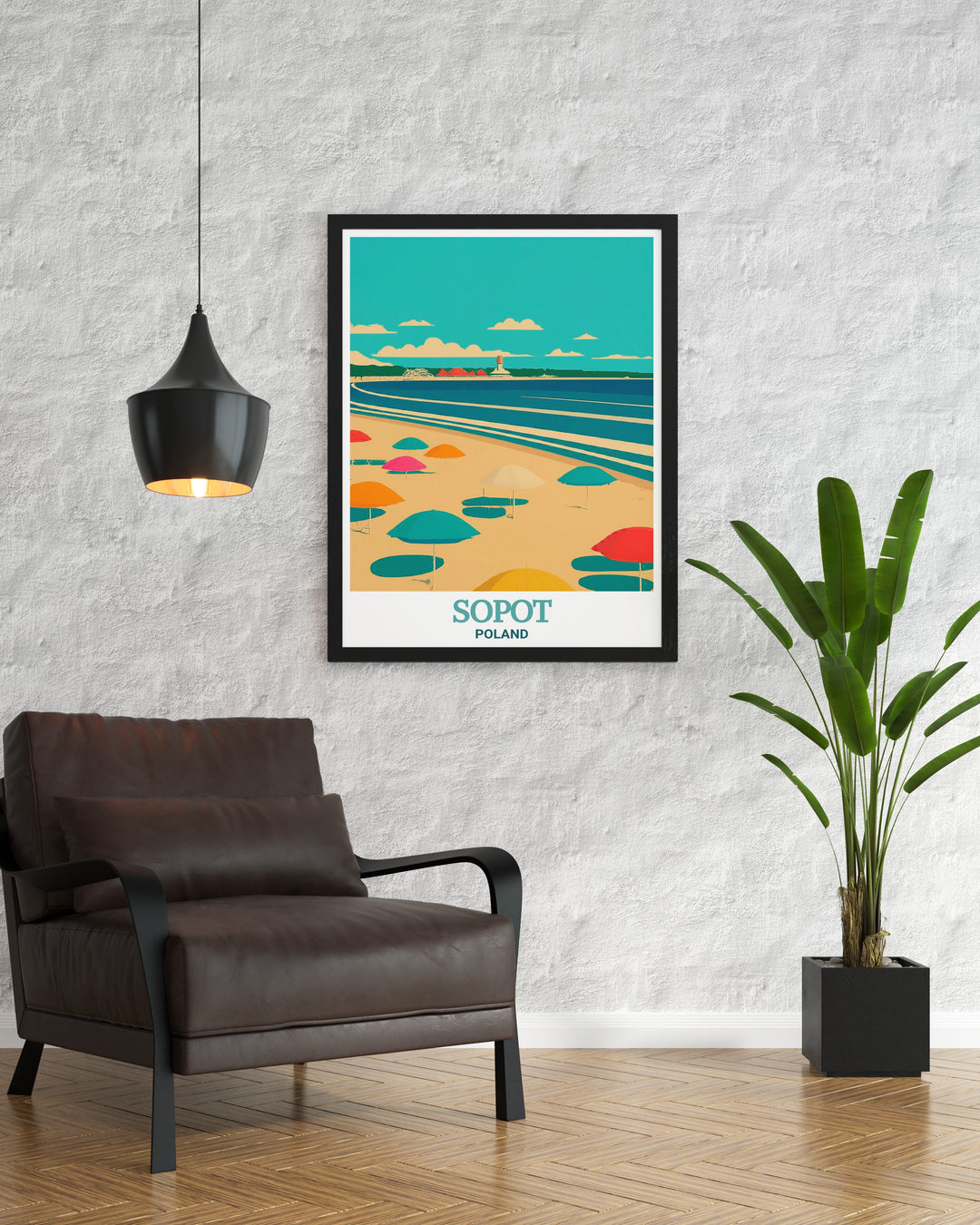 This vibrant wall art piece featuring Sopot Beach, Poland, adds a touch of coastal charm to your home decor, ideal for art lovers and travelers.