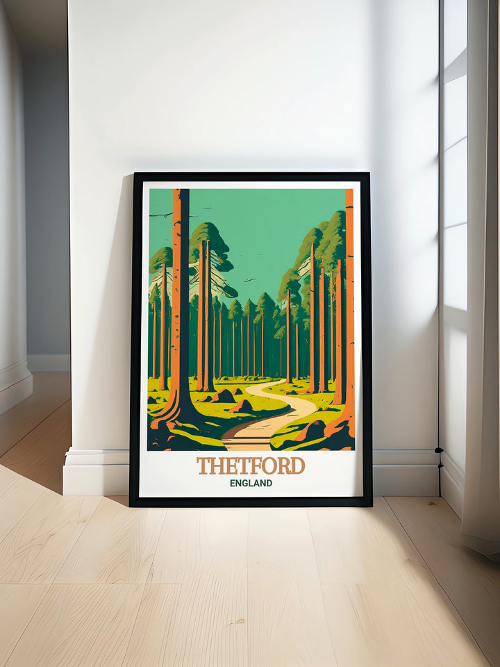 Adorn your walls with the calming scenery of Thetford Forest Park through this wall print. Ideal for nature enthusiasts, this artwork brings the soothing ambiance of the forest into your home, creating a peaceful environment in any room