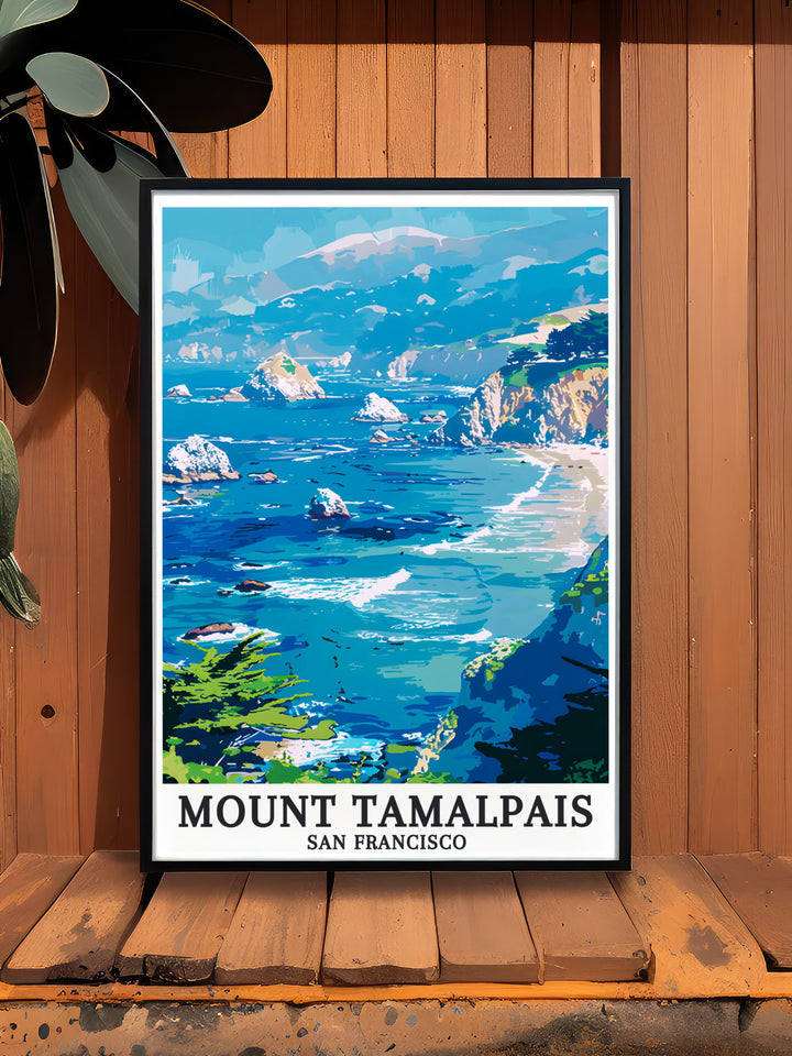 California art print featuring Mount Tamalpais with the Pacific Ocean and Marin Hills. Perfect for those who love California travel, this artwork brings the beauty of the outdoors into your living room or office.