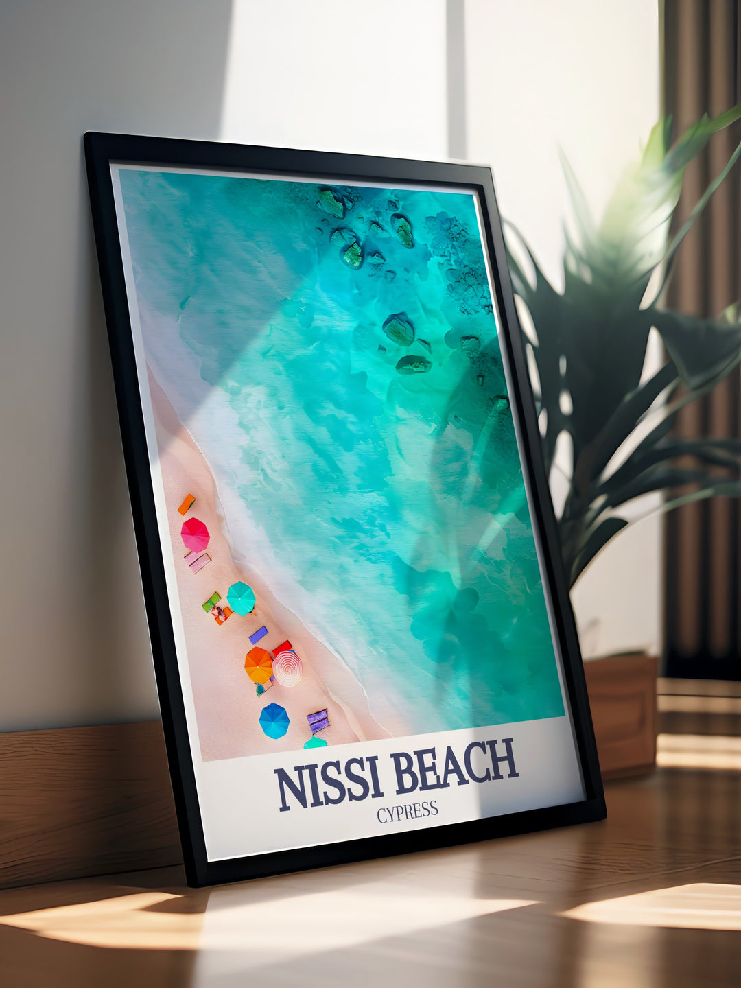 Featuring the serene Nissi Beach and the lively atmosphere of Ayia Napa, this print offers a beautiful depiction of one of Cypruss top destinations. Ideal for wall art, the framed art captures the essence of Nissi Beach, making it a meaningful gift or a relaxing addition to any room.