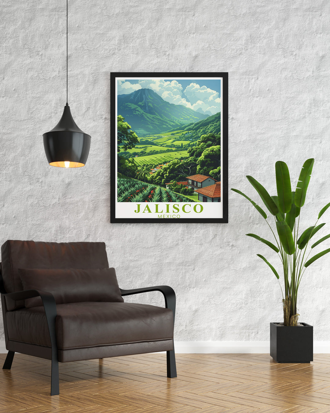 Highlighting the beauty of Jaliscos Tequila Landscape, this travel print captures the natural beauty and cultural significance of Mexicos agave fields. A stunning piece of wall art for those who love Mexico and its rich traditions.