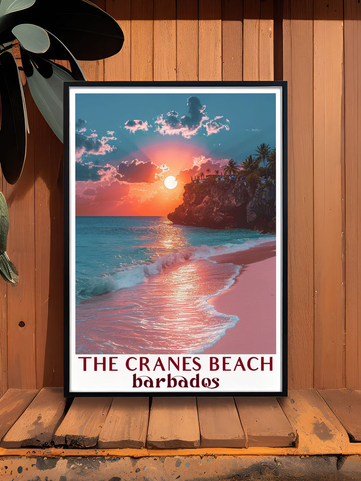 Caribbean print of The Crane Beach showcasing the natural beauty and vibrant life of the island, ideal for those who love tropical scenery and beach life.