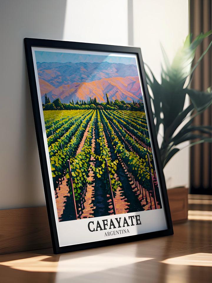 Argentina Travel Poster showcases Cafayate and its surrounding natural wonders in vivid detail. Perfect for those who appreciate Argentinas landscapes, this wall poster brings the beauty of South America to life with high quality design and craftsmanship.