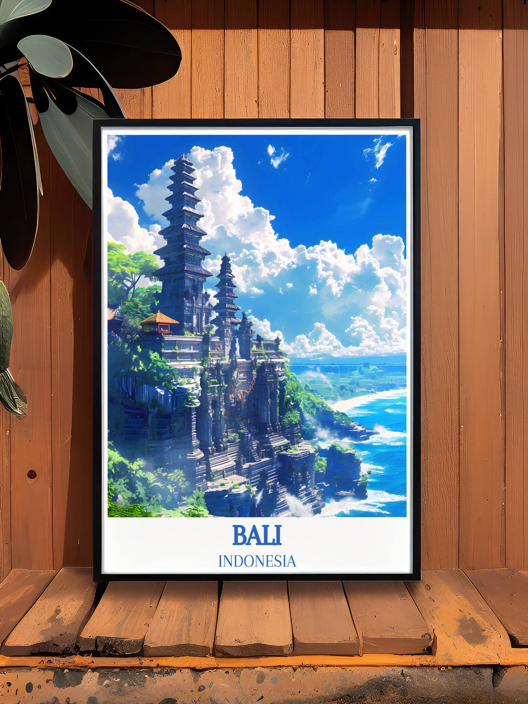 Bali art print featuring the iconic Tanah Lot Temple, an excellent gift for those who appreciate architectural beauty and Indonesian culture.