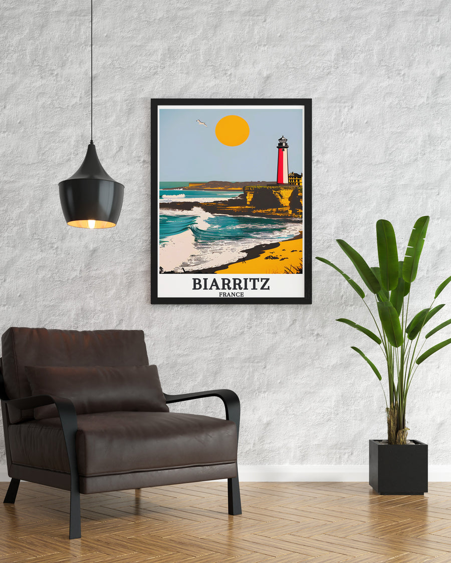 Biarritz Wall Print with Plage de la Cote des Basques and Phare de Biarritz ideal for creating a calming atmosphere in any room this art print brings the beauty of France into your home making it a perfect gift for those who love travel and design