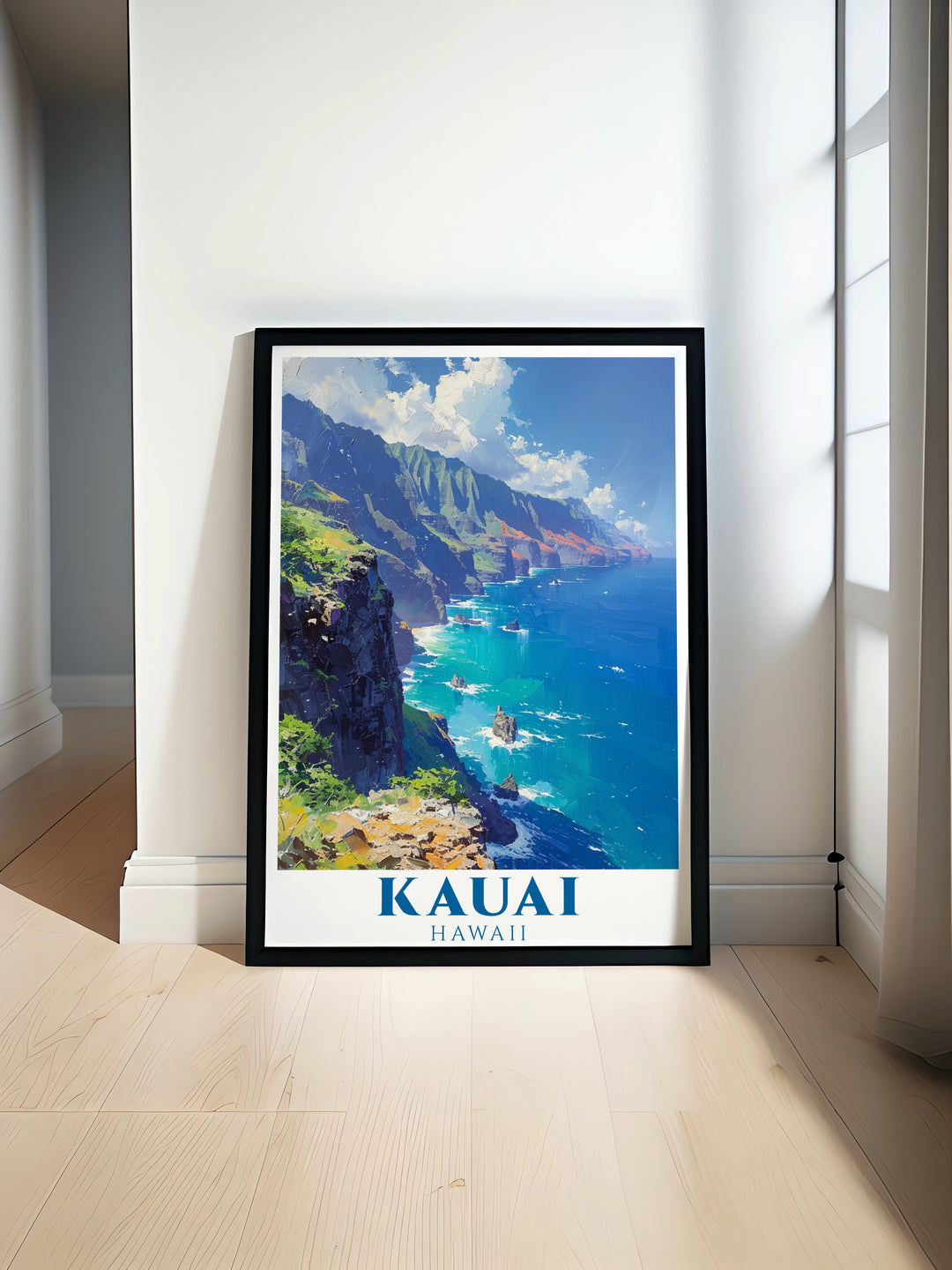 Add a touch of tropical paradise to your home with this Kauai wall art featuring the Na Pali Coast. Its colorful design is ideal for brightening up any space, making it a wonderful gift for friends or family who love Hawaiis iconic coastline.