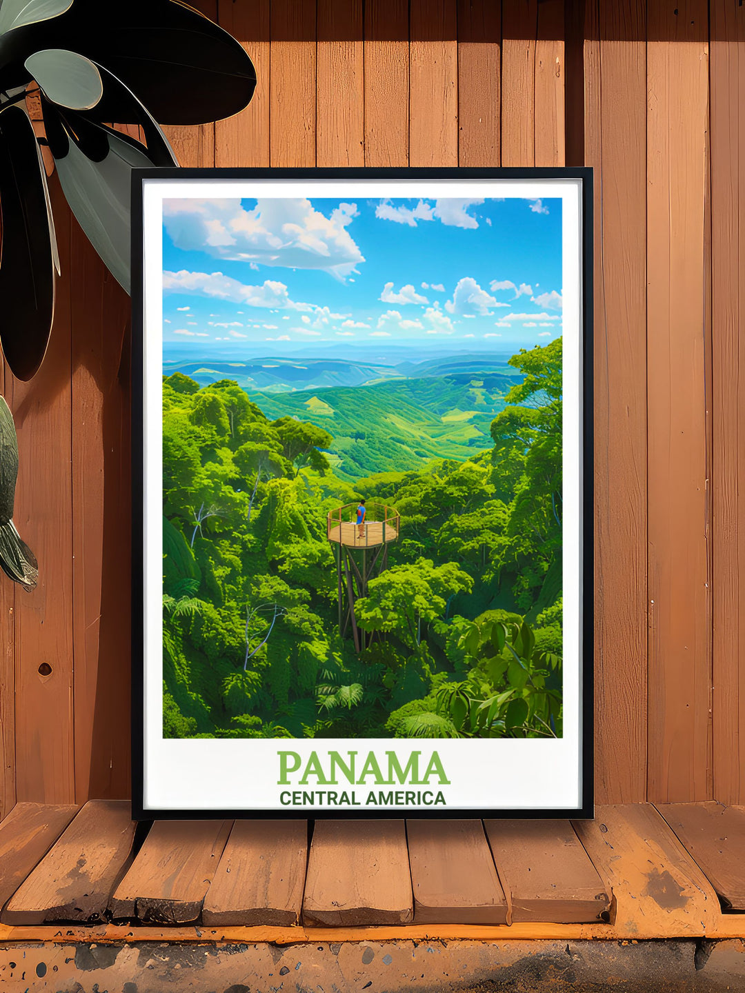 Soberanía National Park Travel Print showcasing the stunning diversity of Panamas tropical rainforests. This canvas art captures the essence of Central Americas natural wonders, blending the beauty of Panama City Beach with the rich greenery of Soberanía National Park.