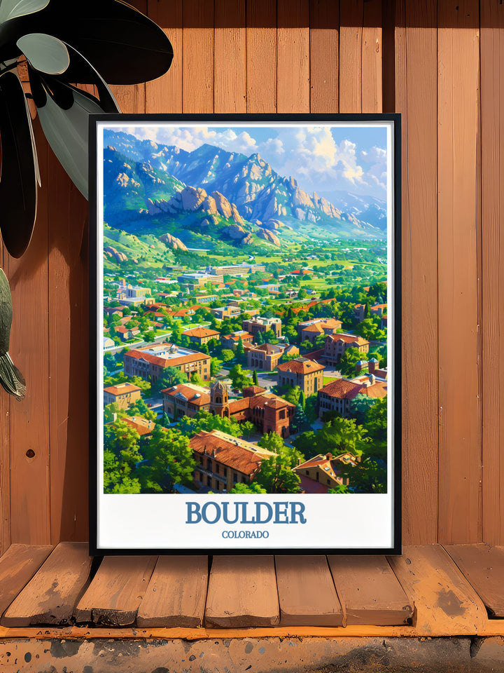 Captivating framed art depicting the Flatirons in Boulder, Colorado, designed to enhance your living space with the dramatic and iconic landscape of this famous geological formation. Perfect for nature lovers and art enthusiasts.