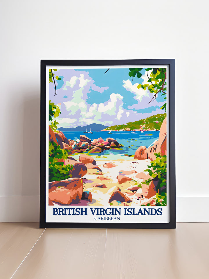 Elevate your home decor with this stunning print of the Baths National Park on Virgin Gorda. The artwork captures the unique landscape of the island, offering a piece of Caribbean paradise for your walls