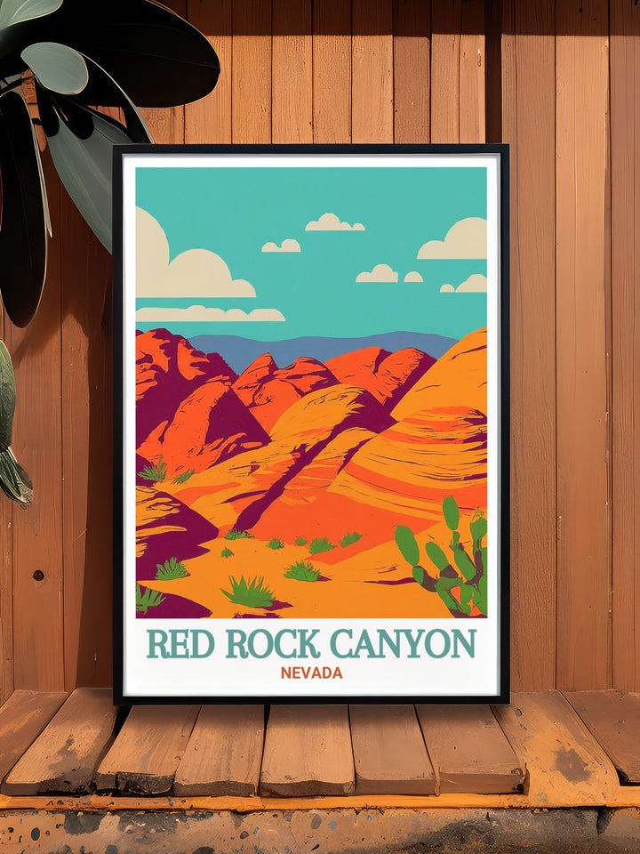 Nevada poster of Red Rock Canyon and Calico Hills blending natural beauty with modern art design perfect for those looking to elevate their home with unique decor that reflects the majesty of Nevada.