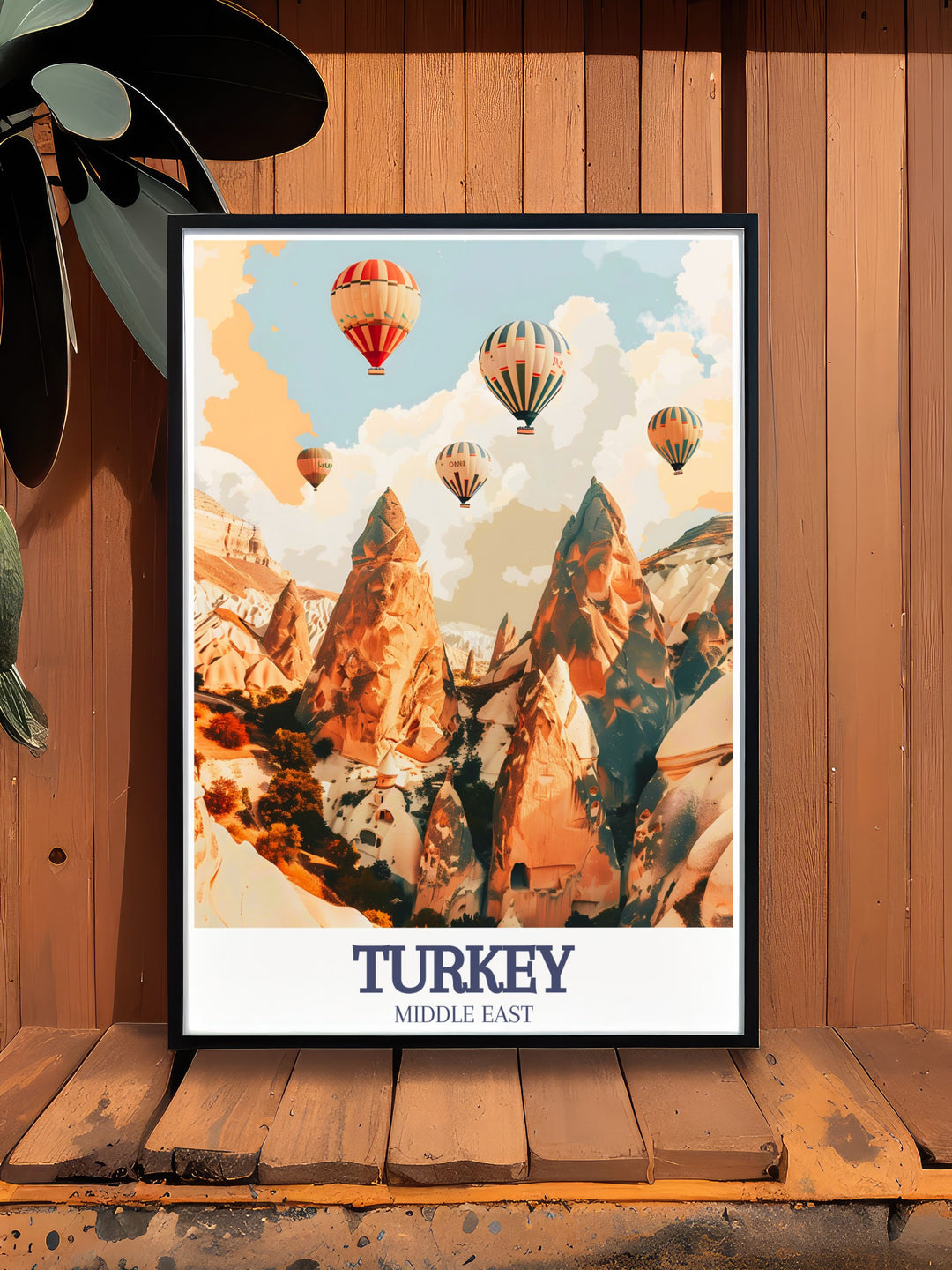 Add a touch of adventure to your home décor with this travel print of Cappadocias Monks Valley. With its iconic fairy chimneys and rugged terrain, this minimalist artwork beautifully showcases Turkeys natural wonders.