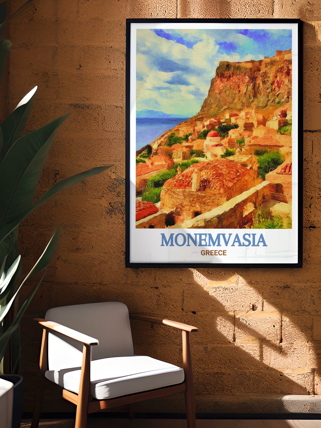 Greece Canvas Art featuring the picturesque Lower Town of Monemvasia, where history meets the sea. The canvas art captures the serene atmosphere of this hidden gem, perfect for adding a touch of Greek elegance to your decor.