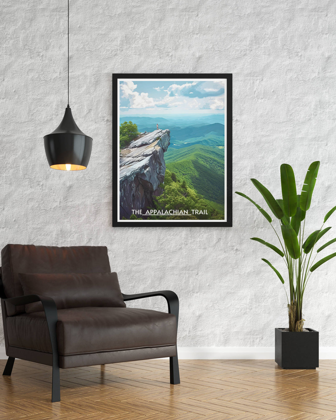 Artistic rendition of Mcafee Knob at dawn, highlighting the serene beauty of the Appalachian Trail, suitable for any room.