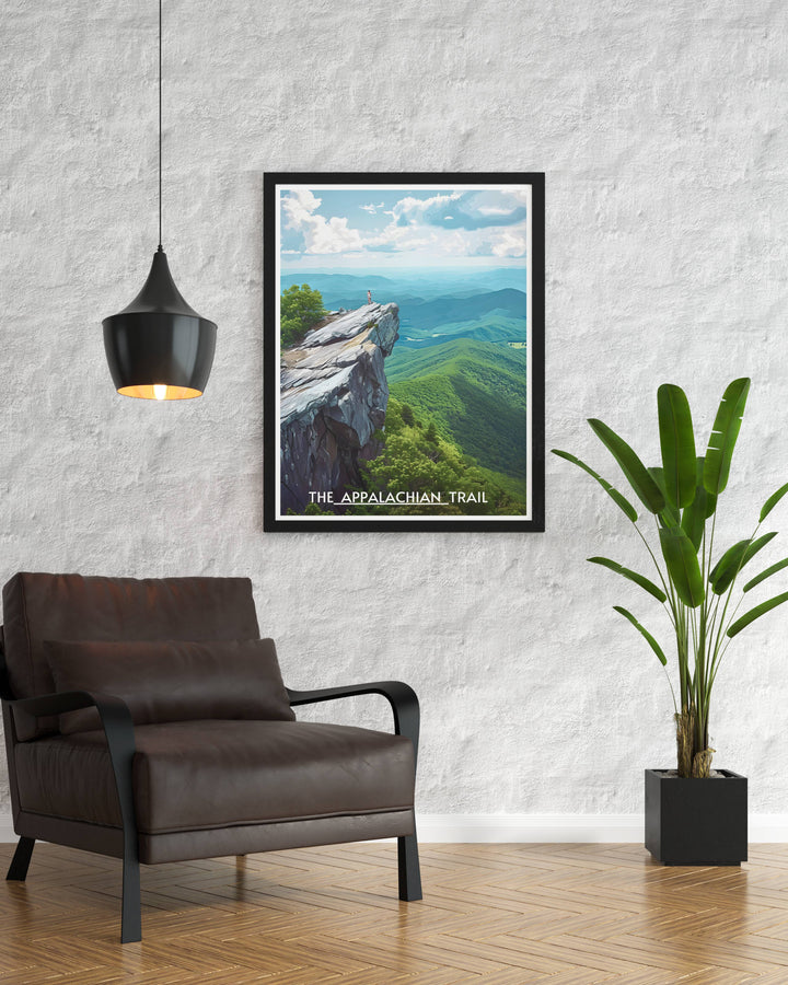 Artistic rendition of Mcafee Knob at dawn, highlighting the serene beauty of the Appalachian Trail, suitable for any room.