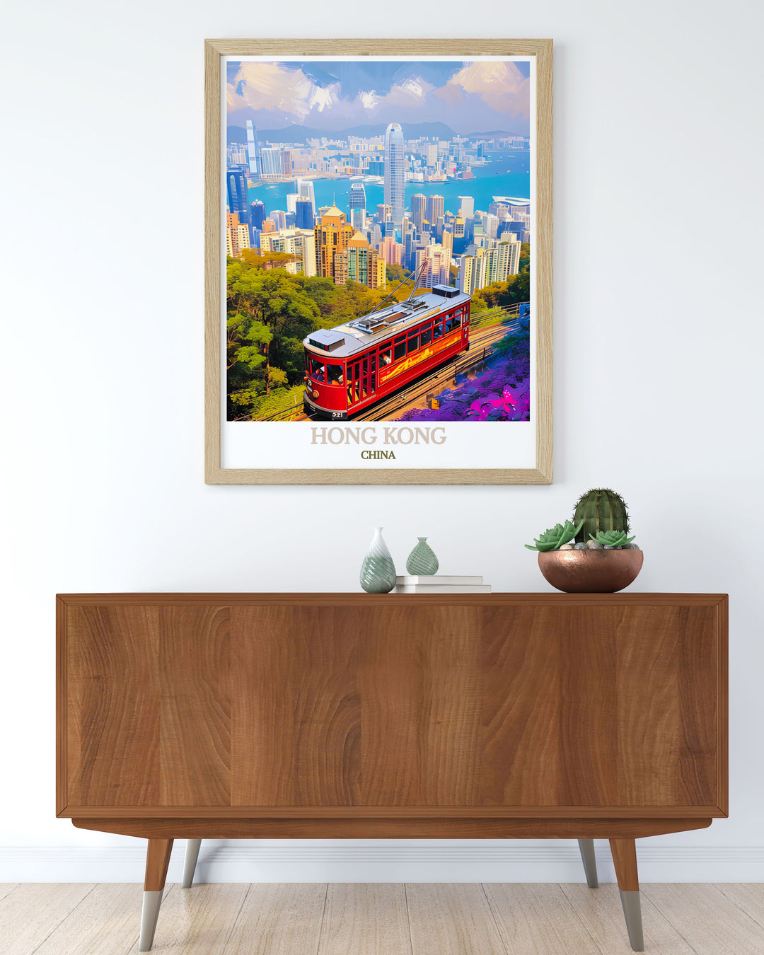 The vibrant cityscape of Hong Kong is highlighted in this travel poster, featuring its towering skyscrapers and bustling streets. Ideal for those who appreciate modern architecture, this piece captures the dynamic spirit of the city.