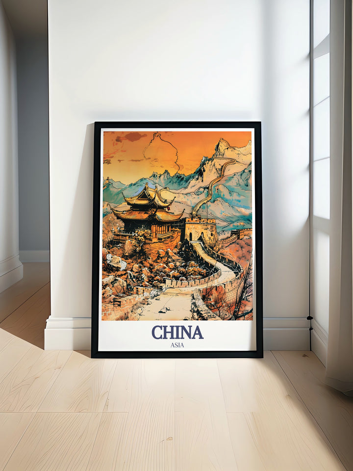 The Great Wall of China, depicted in this beautiful travel poster, showcases the Huairou Districts scenic views and the ancient walls enduring presence. This canvas art piece captures the essence of Chinas historical heritage and makes a striking addition to any room. Ideal for gifting or personal decor, it offers a unique connection to the worlds wonders.