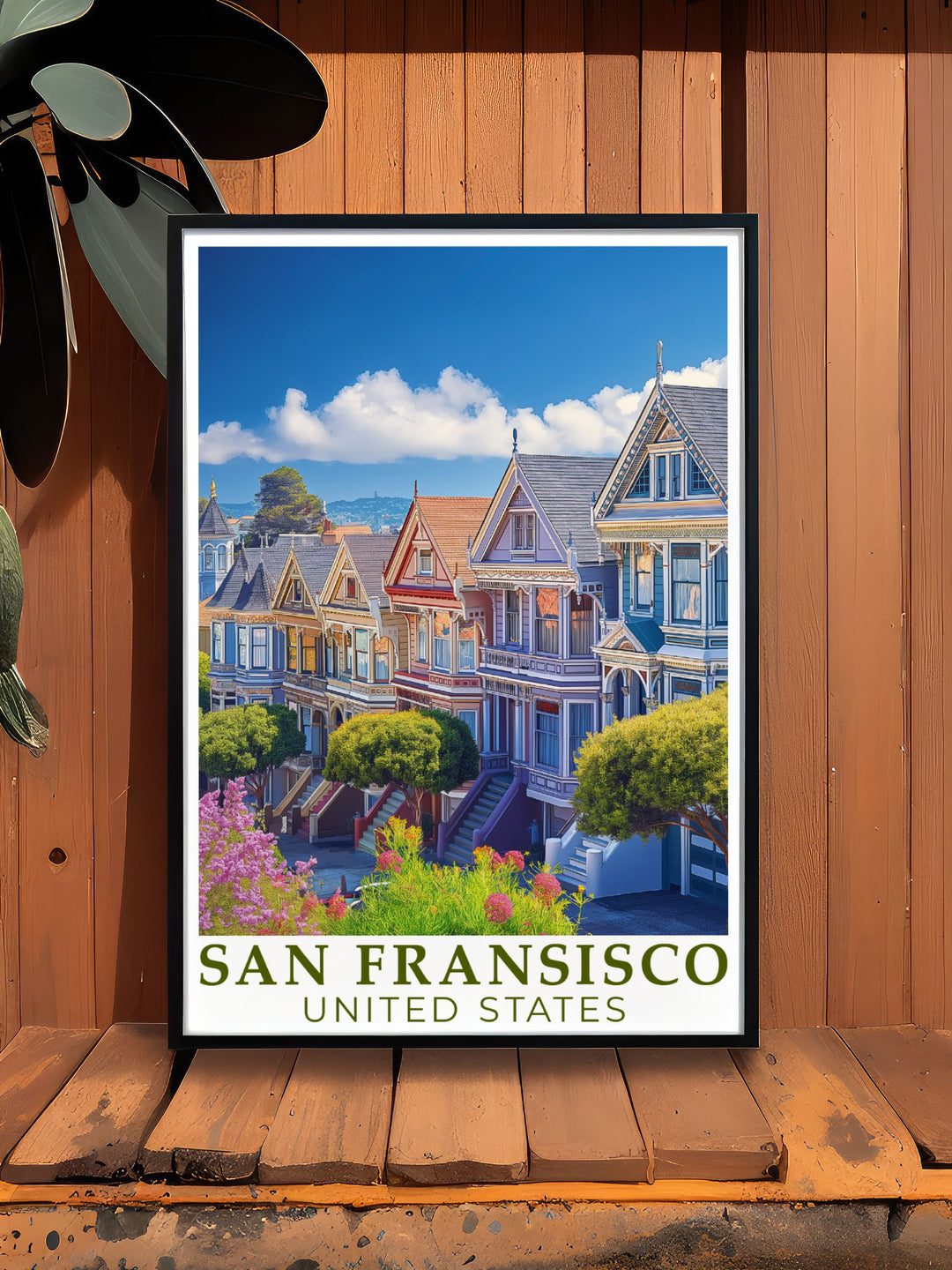 Bucket list print of the Golden Gate Bridge and The Painted Ladies brings the iconic beauty of San Francisco into your home ideal for American travel art collectors