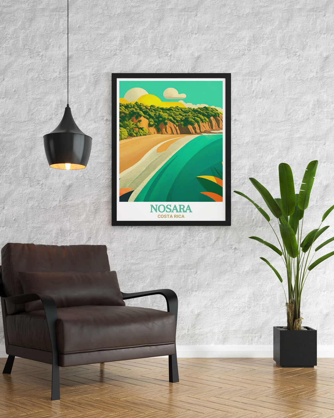 Nosaras Playa Guiones, with its unspoiled beauty and tranquil vibes, is captured in this stunning print. The artwork reflects the peaceful atmosphere of the beach, from the gentle waves to the lush surroundings. Ideal for enhancing your home with the natural beauty of Costa Rica, this print brings a sense of calm to any room.