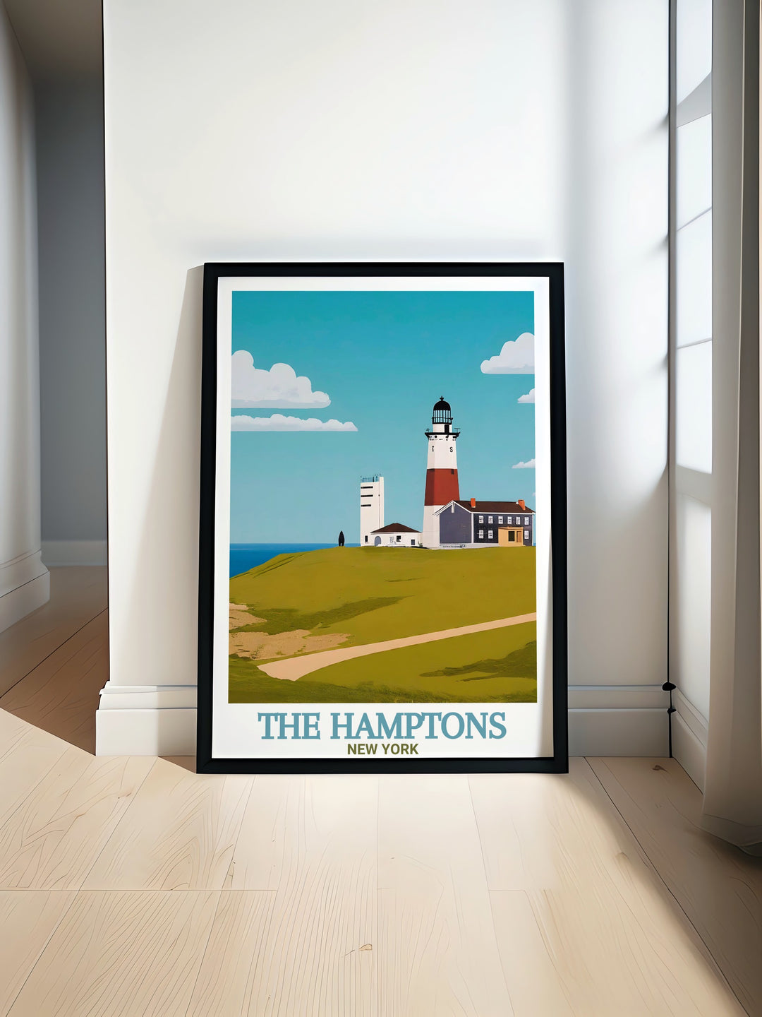 Featuring Montauk Point Lighthouse and The Hamptons, this vintage New York poster captures the essence of coastal life. The travel prints design, complete with a detailed map and color palette, brings the beauty of Long Islands famous beaches into your living space.