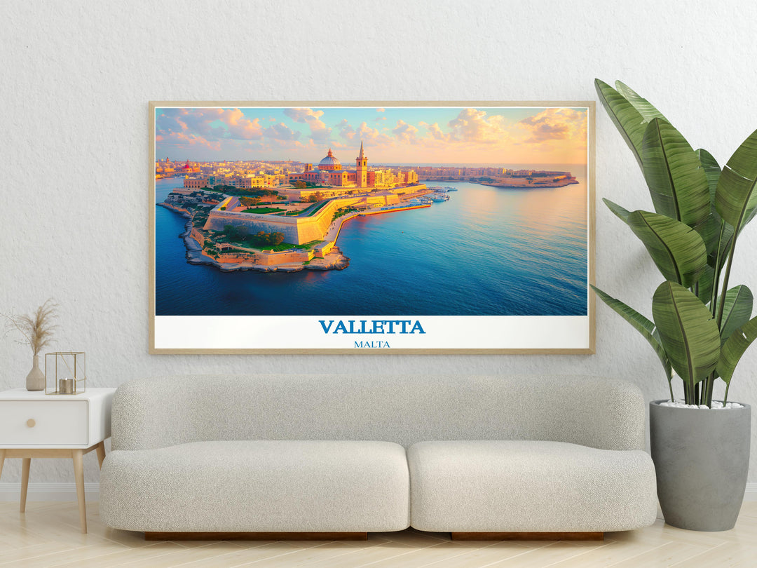 Grand Harbour in Valletta print showcases Maltas historic beauty perfect for adding a touch of Mediterranean charm to any room ideal for Malta gift decor and Valetta travel gift capturing the vibrant spirit of Valletta in stunning detail great Malta wall hanging