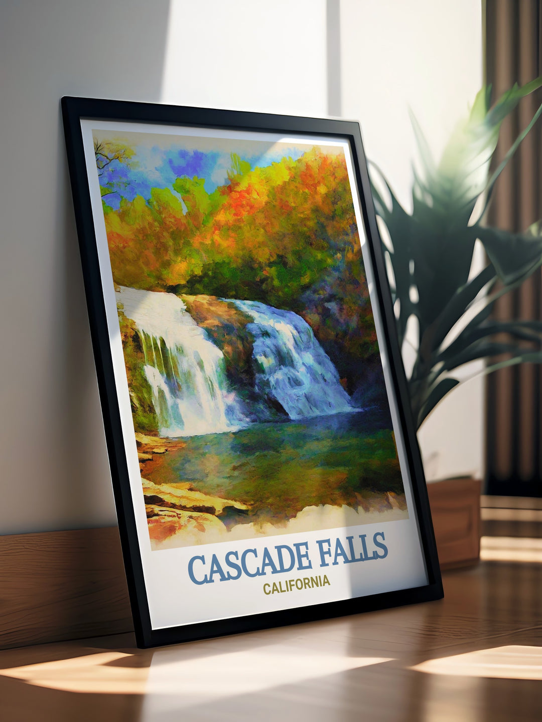 Add a touch of California decor to your living space with the Cascade Falls poster print featuring vibrant colors and stunning details Upper Cascade Falls framed prints offer a modern and elegant aesthetic perfect for enhancing any room.