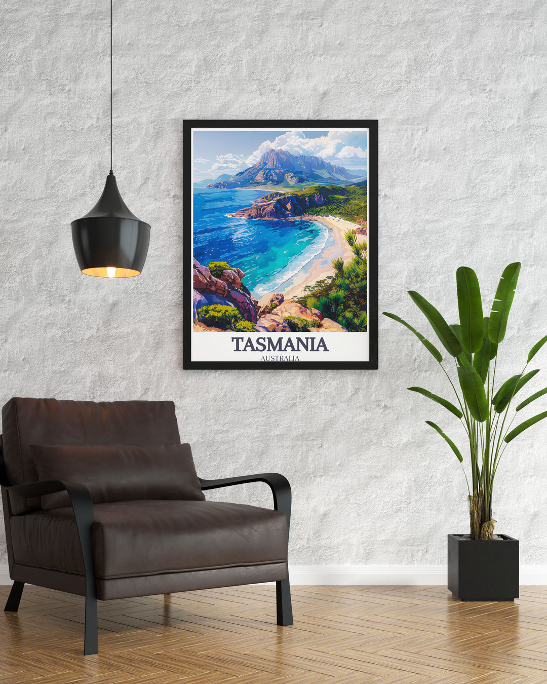 Enhance your living room with Wineglass Bay Hazards Range framed prints showcasing the breathtaking landscapes of Tasmania. These modern prints are perfect for creating stunning living room decor that reflects the beauty of Australia.