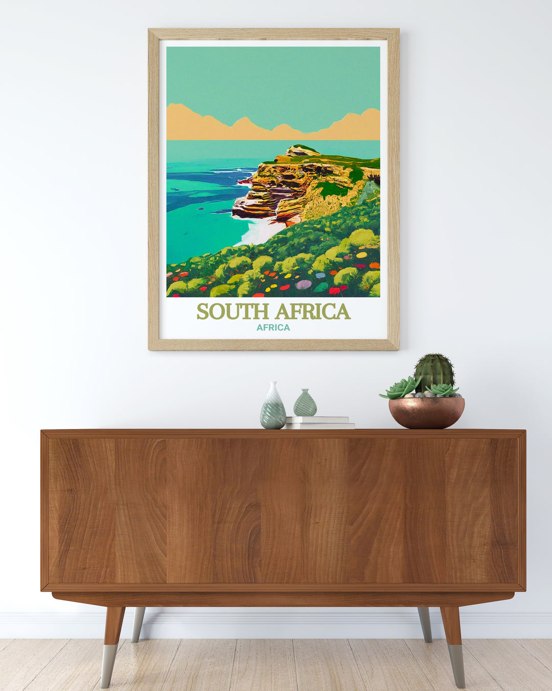 Cape of Good Hope scenic poster capturing the wild beauty and serene landscapes where rugged cliffs meet tranquil beaches. This artwork brings the dramatic scenery of this historic location into your home, perfect for those who dream of exploring South Africa.