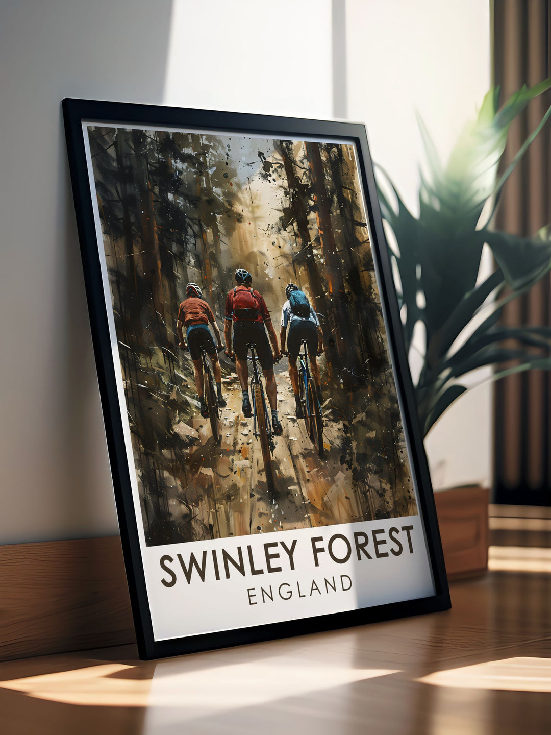 Swinley Forest print of Mountain Bike Trails celebrates the beauty of cycling and outdoor adventure. Ideal for those who love biking this poster brings the energy of Swinley Forest MTB trails into your home as modern decor or a framed print.