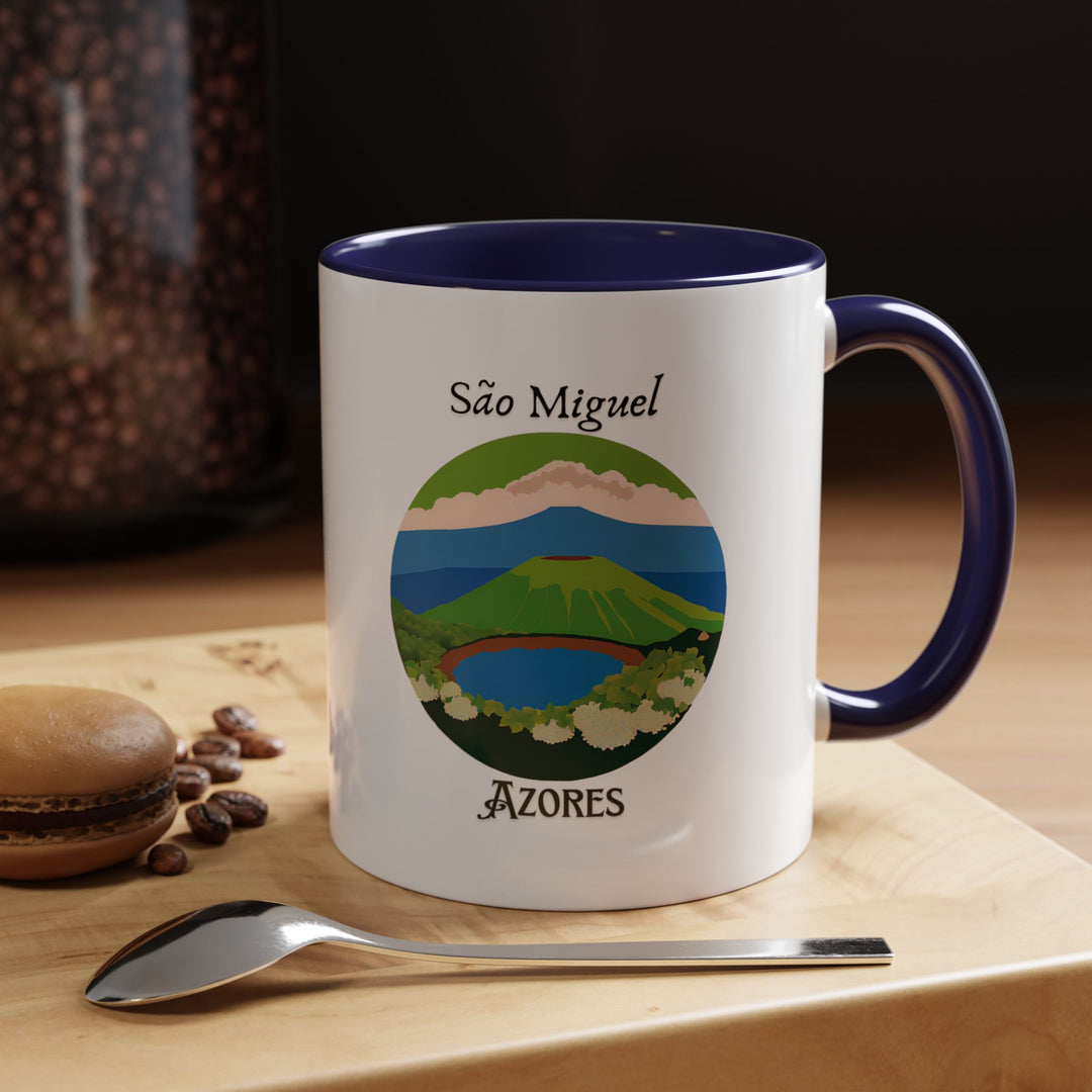 Enjoy your favorite beverage in this São Miguel mug featuring artistic depictions of the island's stunning scenery. Durable and dishwasher-safe, perfect for coffee or tea lovers seeking a touch of Azorean elegance. A meaningful gift for travelers and art enthusiasts.