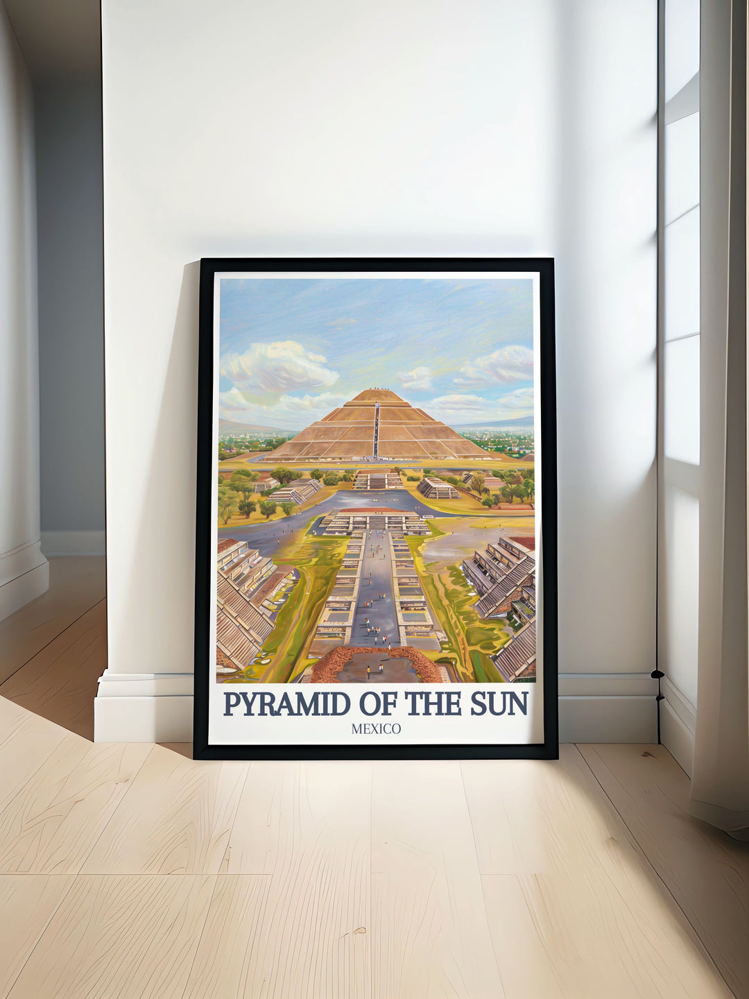 Mexico wall art featuring the Sun Pyramid at Teotihuacan, Teotihuacan Avenue of the Dead perfect for adding vibrant history and culture to your living space with stunning colors and intricate details creating a captivating centerpiece.